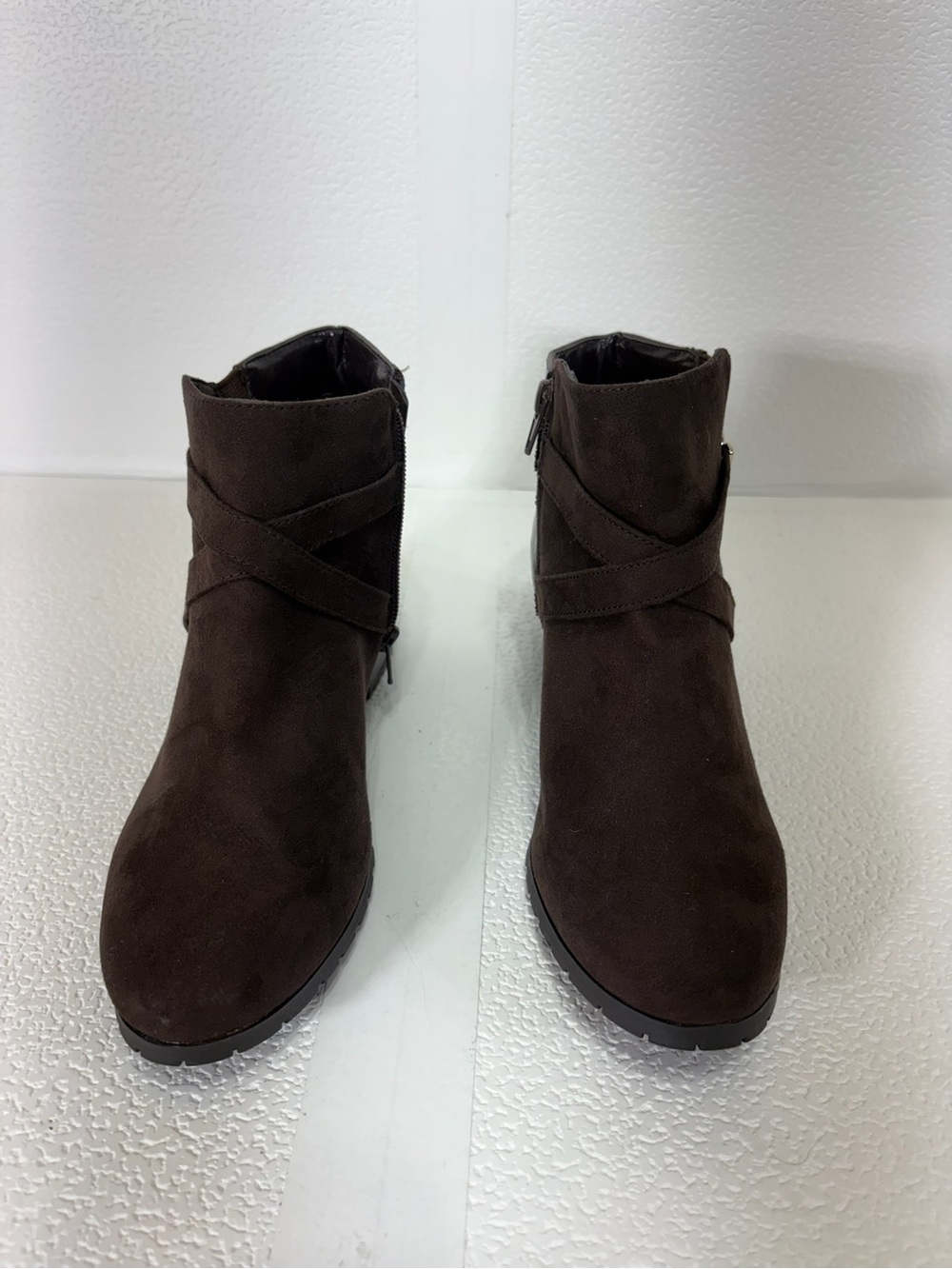 Karen Scott Brown Suede Wrap-Strap Ankle Boots s242